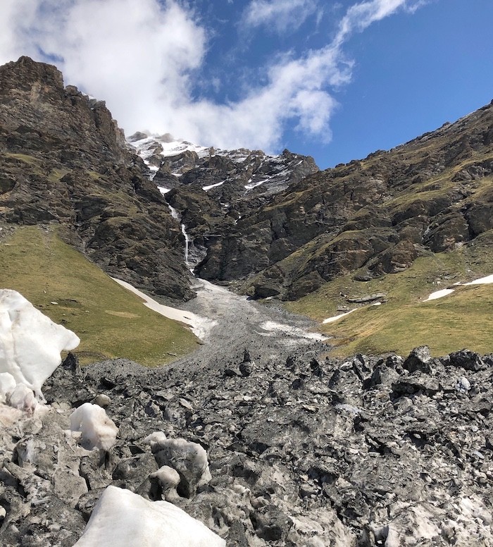 Black avalanche in the Sassière Valley