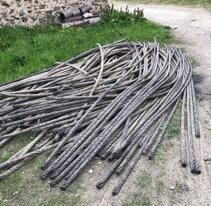 Chairlift cable cut into lengths in Sainte Foy