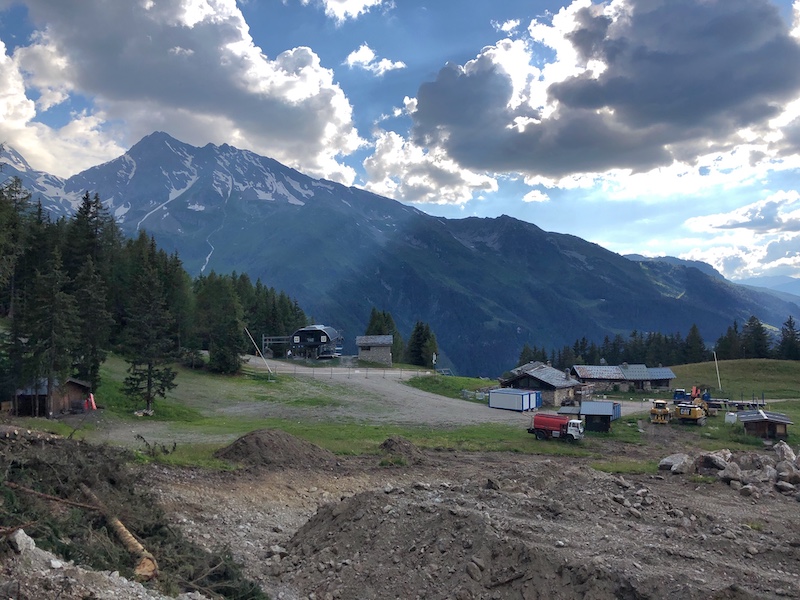 Arpettaz chairlift base station ground works in Sainte Foy