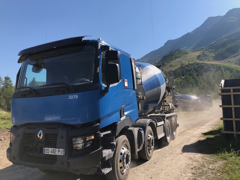 Concrete lorry for new chairlift foundations in Sainte Foy