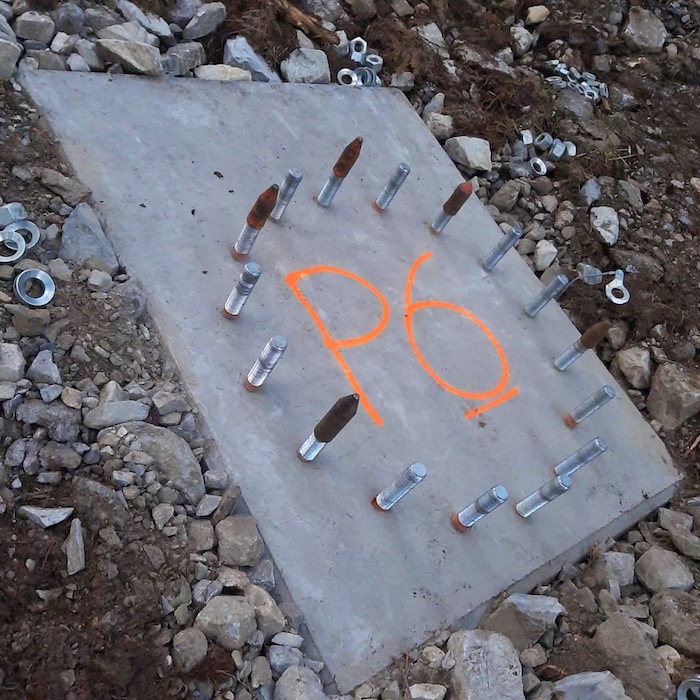 Pylon baseplate. Target for helicopter pylon delivery on new Arpettaz chairlift in Sainte Foy