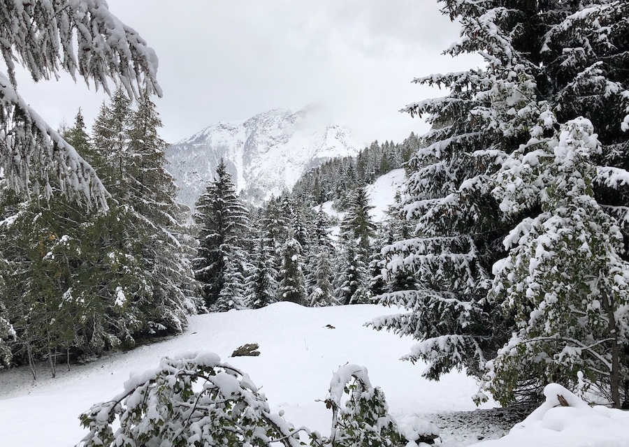 A snowy Mont Pourri hidden in the clouds