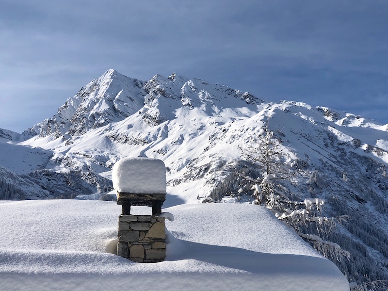 snowy chimney top in Sainte Foy