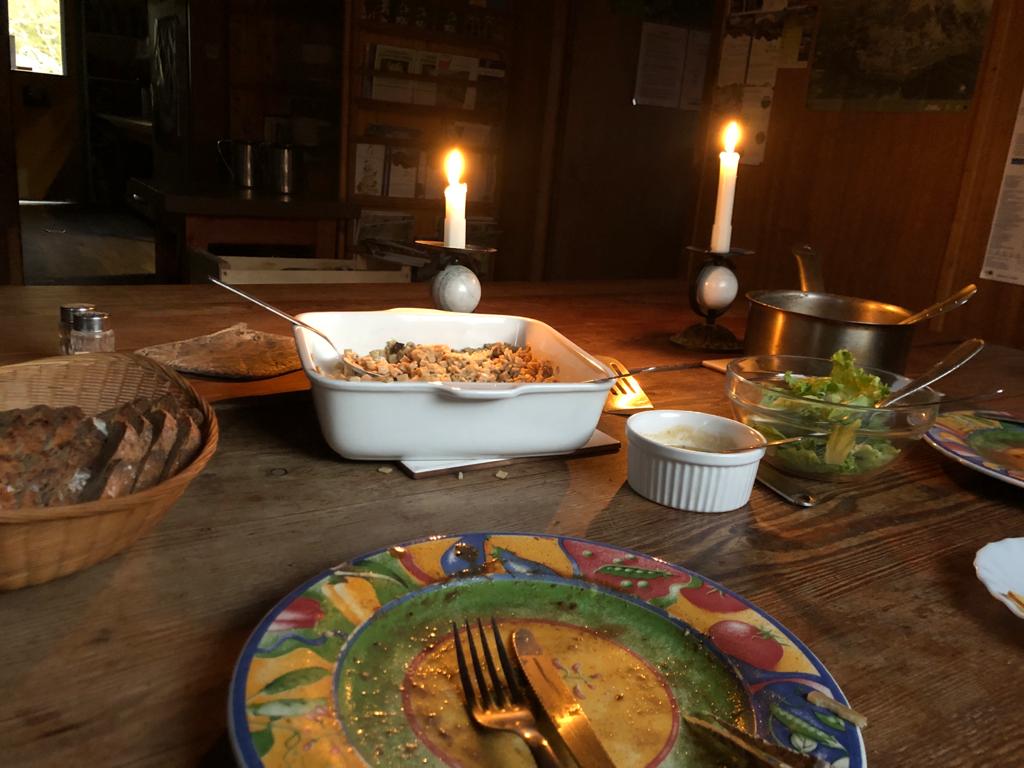Candlelit dinner at the Refuge de Mont Pourri